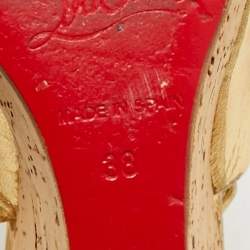 Christian Louboutin Gold Leather Cork Wedge Sandals Size 38