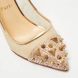 Christian Louboutin Rose Gold  Lace and Leather Spike Decollete Pumps Size 38