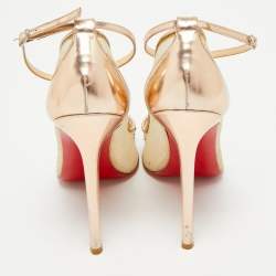 Christian Louboutin Rose Gold  Lace and Leather Spike Decollete Pumps Size 38