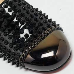 Christian Louboutin Black Patent Leather Glitz Spikes Smoking Slippers Size 38