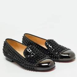 Christian Louboutin Black Patent Leather Glitz Spikes Smoking Slippers Size 38