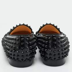 Christian Louboutin Black Patent Leather Glitz Spikes Smoking Slippers Size 38