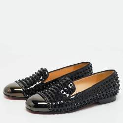 Christian Louboutin Black Patent Leather Glitz Spikes Smoking Slippers Size 38