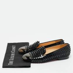 Christian Louboutin Black Patent Leather Glitz Spikes Smoking Slippers Size 38