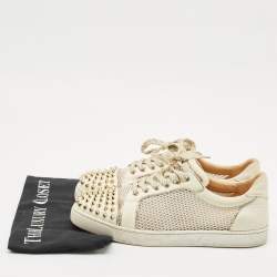 Christian Louboutin Cream Leather and Mesh Vieira Lace Up Sneakers Size 40