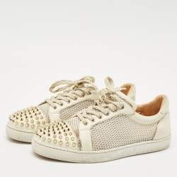 Christian Louboutin Cream Leather and Mesh Vieira Lace Up Sneakers Size 40