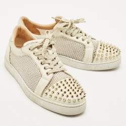 Christian Louboutin Cream Leather and Mesh Vieira Lace Up Sneakers Size 40