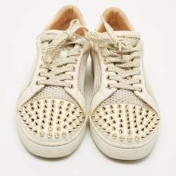 Christian Louboutin Cream Leather and Mesh Vieira Lace Up Sneakers Size 40