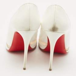 Christian Louboutin White Patent Leather and Mesh Olive 100 Pumps Size 40