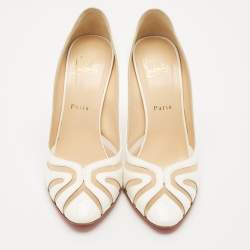 Christian Louboutin White Patent Leather and Mesh Olive 100 Pumps Size 40
