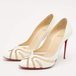 Christian Louboutin White Patent Leather and Mesh Olive 100 Pumps Size 40
