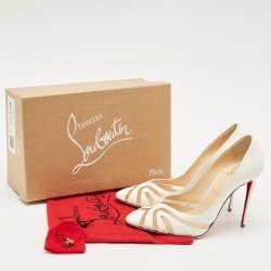 Christian Louboutin White Patent Leather and Mesh Olive 100 Pumps Size 40