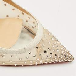 Christian Louboutin Silver Lurex Fabric and Mesh Twistissima Strass Sandals Size 40