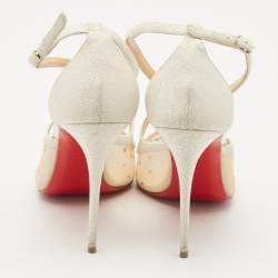 Christian Louboutin Silver Lurex Fabric and Mesh Twistissima Strass Sandals Size 40