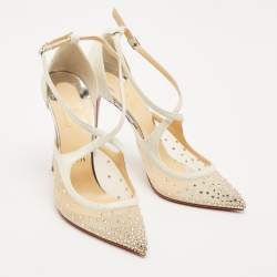 Christian Louboutin Silver Lurex Fabric and Mesh Twistissima Strass Sandals Size 40