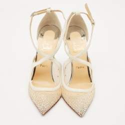 Christian Louboutin Silver Lurex Fabric and Mesh Twistissima Strass Sandals Size 40