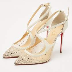 Christian Louboutin Silver Lurex Fabric and Mesh Twistissima Strass Sandals Size 40