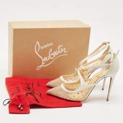 Christian Louboutin Silver Lurex Fabric and Mesh Twistissima Strass Sandals Size 40
