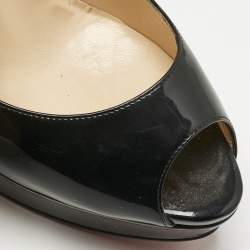 Christian Louboutin Black Patent Leather Lady Peep Platform Pumps Size 40.5
