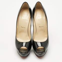 Christian Louboutin Black Patent Leather Lady Peep Platform Pumps Size 40.5
