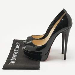 Christian Louboutin Black Patent Leather Lady Peep Platform Pumps Size 40.5