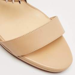 Christian Louboutin Beige Leather Spike Choca Lux Sandals Size 39.5