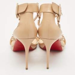 Christian Louboutin Beige Leather Spike Choca Lux Sandals Size 39.5