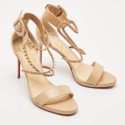 Christian Louboutin Beige Leather Spike Choca Lux Sandals Size 39.5