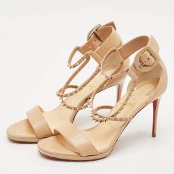 Christian Louboutin Beige Leather Spike Choca Lux Sandals Size 39.5