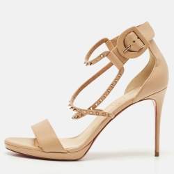 Christian Louboutin Beige Leather Spike Choca Lux Sandals Size 39.5