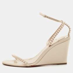Christian Louboutin Cream Patent Leather So Me Ankle Strap Wedge Sandals Size 38