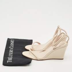 Christian Louboutin Cream Patent Leather So Me Ankle Strap Wedge Sandals Size 38