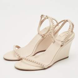 Christian Louboutin Cream Patent Leather So Me Ankle Strap Wedge Sandals Size 38