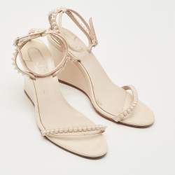 Christian Louboutin Cream Patent Leather So Me Ankle Strap Wedge Sandals Size 38