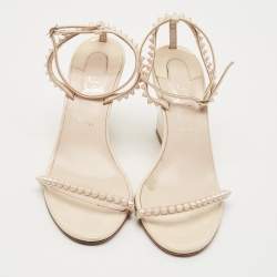 Christian Louboutin Cream Patent Leather So Me Ankle Strap Wedge Sandals Size 38