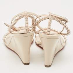 Christian Louboutin Cream Patent Leather So Me Ankle Strap Wedge Sandals Size 38