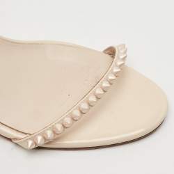 Christian Louboutin Cream Patent Leather So Me Ankle Strap Wedge Sandals Size 38