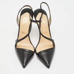 Christian Louboutin Black Leather June Slingback Pumps Size 39