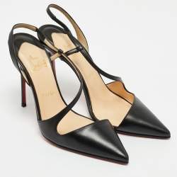 Christian Louboutin Black Leather June Slingback Pumps Size 39