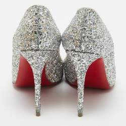 Christian Louboutin Silver Coarse Glitter and Patent Leather Pointed Toe Pumps Size 36.5