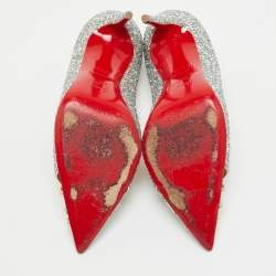Christian Louboutin Silver Coarse Glitter and Patent Leather Pointed Toe Pumps Size 36.5