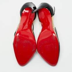 Christian Louboutin Black Patent Leather Crossettinetta Cross Strap Sandals Size 40.5