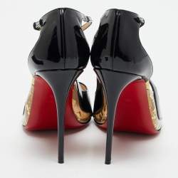 Christian Louboutin Black Patent Leather Crossettinetta Cross Strap Sandals Size 40.5