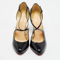 Christian Louboutin Black Patent Leather Crossettinetta Cross Strap Sandals Size 40.5