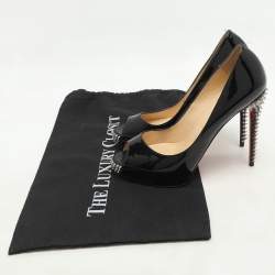 Pre Owned Christian Louboutin Black Patent Leather Very Prive Peep Toe Pumps Size 38