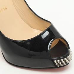 Pre Owned Christian Louboutin Black Patent Leather Very Prive Peep Toe Pumps Size 38
