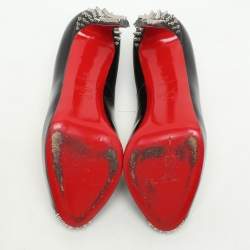 Pre Owned Christian Louboutin Black Patent Leather Very Prive Peep Toe Pumps Size 38