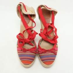 Pre Owned Christian Louboutin Multicolor Striped Canvas Caron Plato Wedge Espadrille Sandals Size 41
