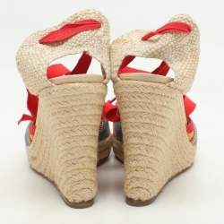 Pre Owned Christian Louboutin Multicolor Striped Canvas Caron Plato Wedge Espadrille Sandals Size 41