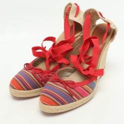Pre Owned Christian Louboutin Multicolor Striped Canvas Caron Plato Wedge Espadrille Sandals Size 41
